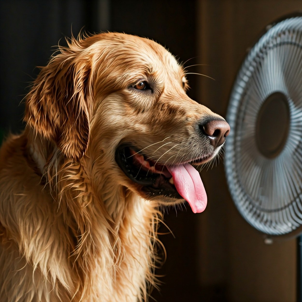 Cachorro na frente do ventilador